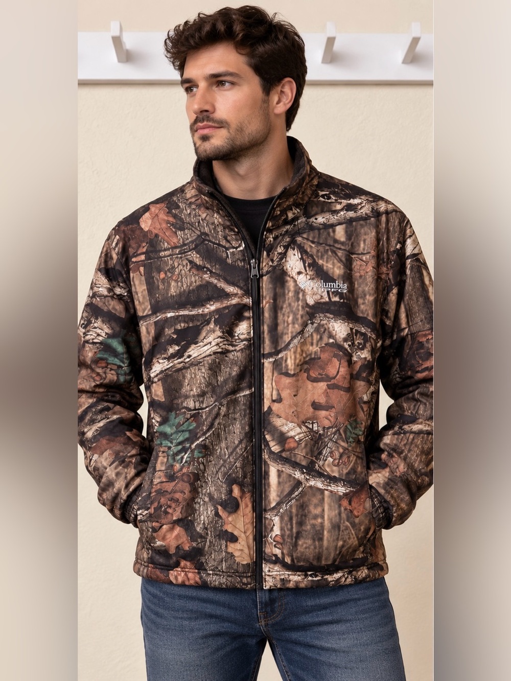 Columbia PFG Men’s Camo Realtree Jacket Fleece Lined Full Zip Size M
